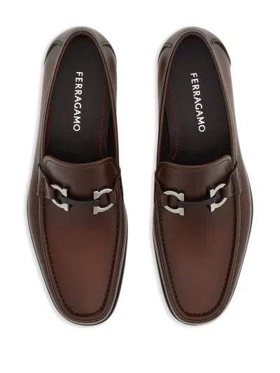 Ferragamo Gin Leather Loafers In Brown