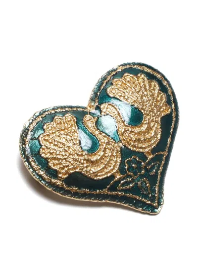 Pre-owned Saint Laurent Heart Brooch In Green