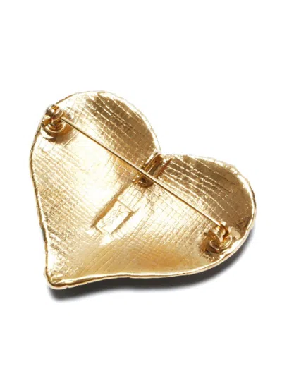 Pre-owned Saint Laurent Heart Brooch In Green