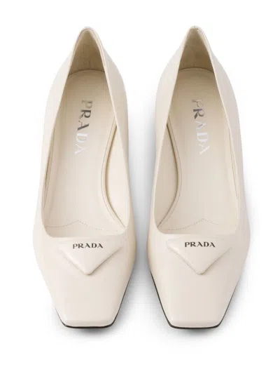 Shop Prada 35mm Saffiano Leather Pumps In Neutrals