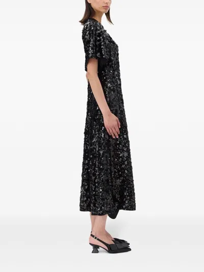 Shop Ganni Sequinned Velvet Dress In Black