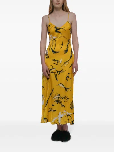 Rosetta Getty Silk Bias Slip Dress In Yellow