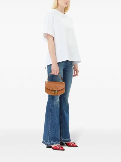 Ganni Mini Apo-g Tote Bag In Brown