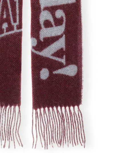 Ganni Please Recycle Scarf In Red