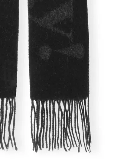 Ganni Please Recycle Scarf In Black