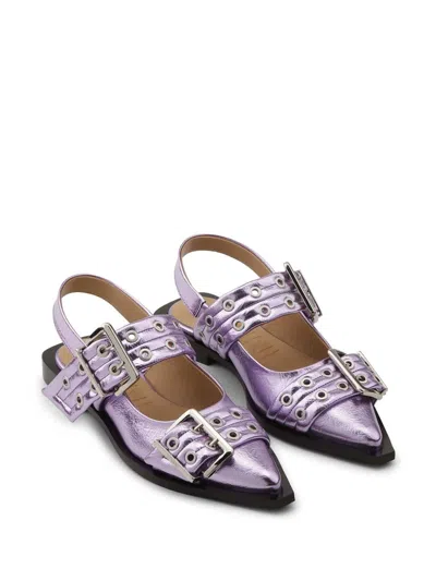 Ganni Women's Metallic Feminine Buckle Ballerinas Sneaker In Purple