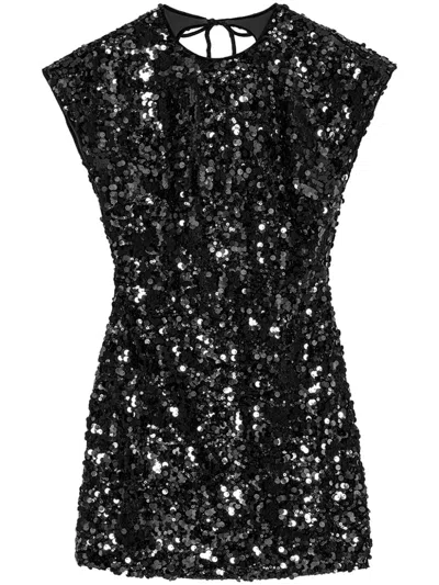 Ganni Sequined Velvet Mini Dress In Black