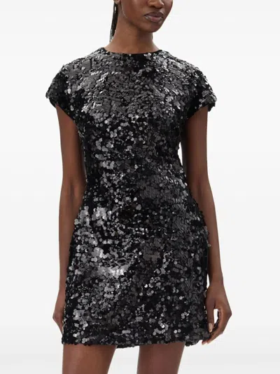 Ganni Sequined Velvet Mini Dress In Black