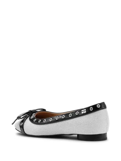 Ganni Glitter Eyelet Detailing Ballerina Shoes In Silver