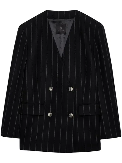 Anine Bing Wool-blend Pinstripe Maron Blazer In Grey