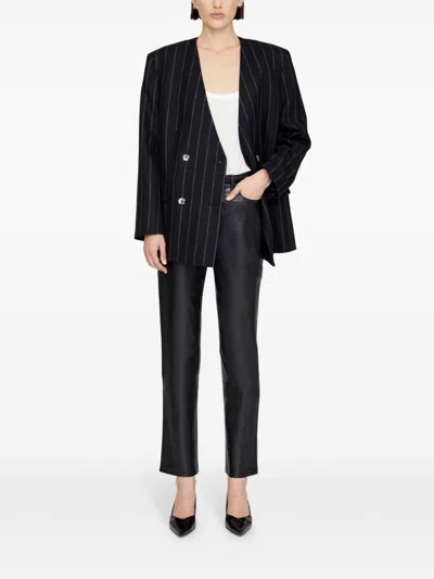 Anine Bing Wool-blend Pinstripe Maron Blazer In Grey