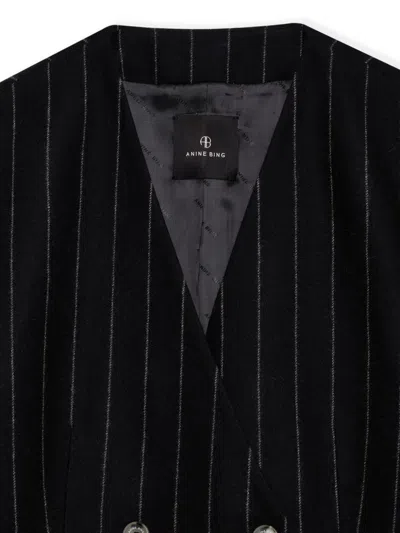 Anine Bing Wool-blend Pinstripe Maron Blazer In Grey