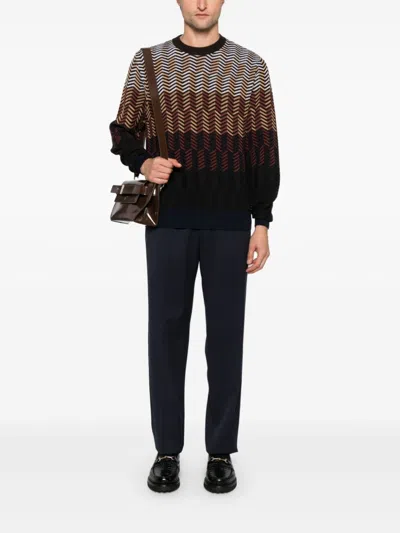Missoni Zigzag Virgin Wool Crewneck Pullover In Brown