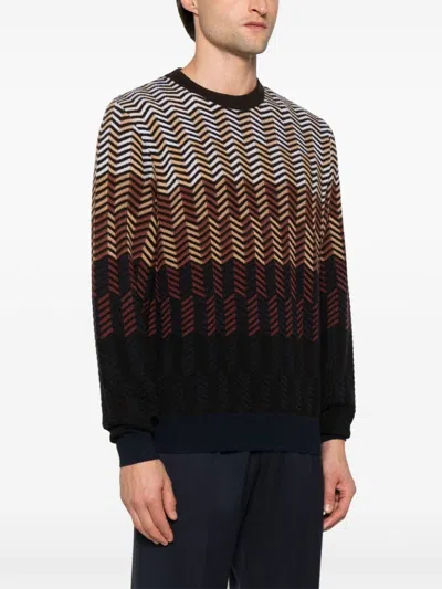 Missoni Zigzag Virgin Wool Crewneck Pullover In Brown