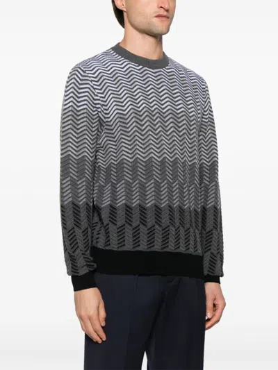 Missoni Textured Knitwear With Chevron Pattern And Feel In Grey