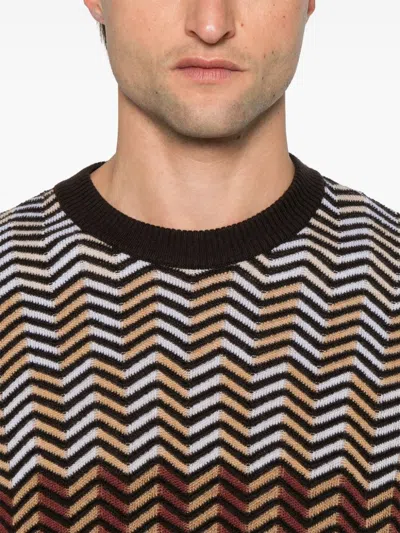 Missoni Zigzag Virgin Wool Crewneck Pullover In Brown