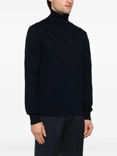 Missoni Turtleneck Chevron Sweater In Blue