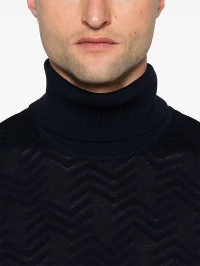 Missoni Turtleneck Chevron Sweater In Blue