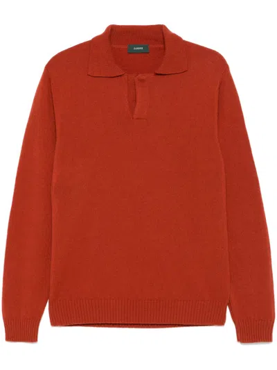 Zanone Slim Fit Long Sleeve Orange Polo Shirt In Orange