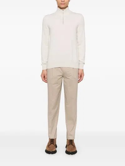 Shop Zegna Pleated Trousers In Neutrals