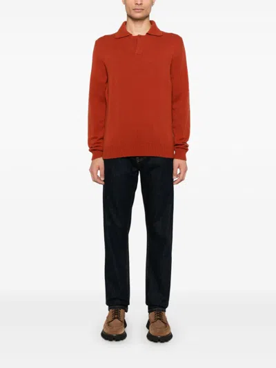 Zanone Slim Fit Long Sleeve Orange Polo Shirt In Orange