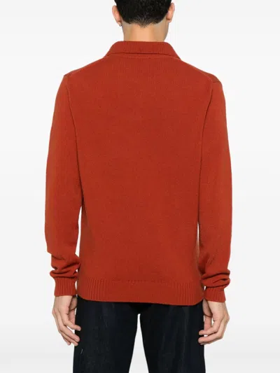 Zanone Slim Fit Long Sleeve Orange Polo Shirt In Orange