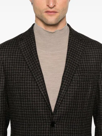 Zegna Houndstooth-pattern Blazer In Blue