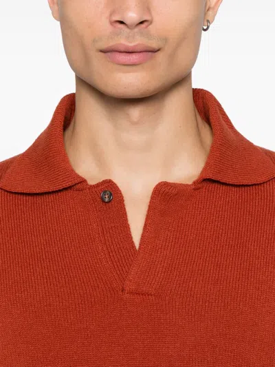 Zanone Slim Fit Long Sleeve Orange Polo Shirt In Orange