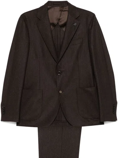 Lardini Striped Suit In Brown