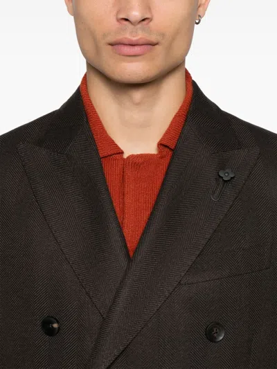 Shop Lardini Herringbone Blazer In Brown