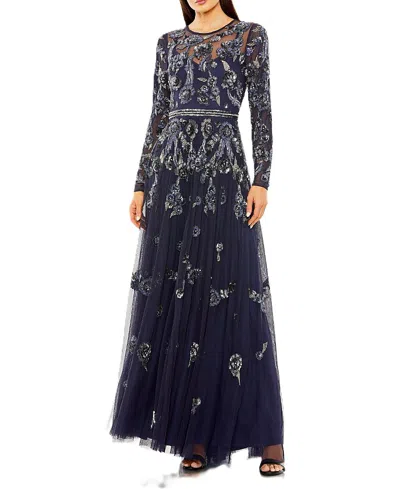 Mac Duggal Womens Embellished Formal Evening Dress In Midnight Multi