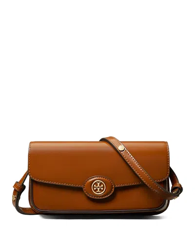 Tory Burch Robinson Spazzolato Rectangular Shoulder Bag In Dark Sienna/gold
