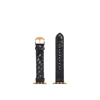 Hyer Goods Apple Watch Band 42mm/ 44mm/ 45mm/ 49mm In Black Lizard/ Gold