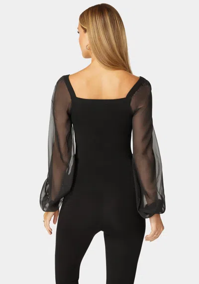Bebe Chiffon Combo Balloon Sleeve Sweater In Black