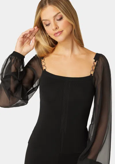 Bebe Chiffon Combo Balloon Sleeve Sweater In Black