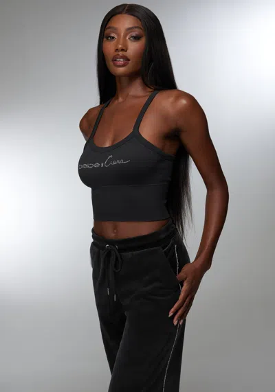 Bebe Rhinestone Logo Bra Tank In Black