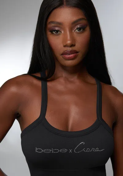 Bebe Rhinestone Logo Bra Tank In Black