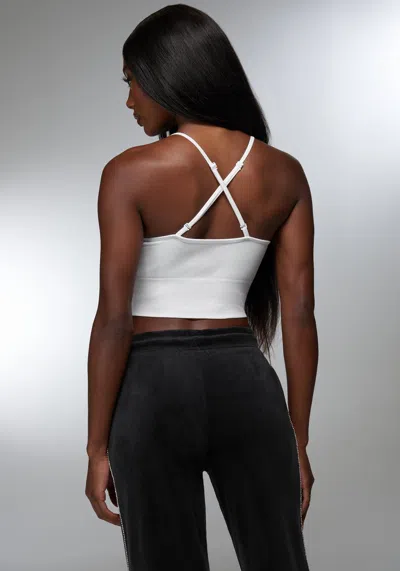 Bebe Rhinestone Logo V Neck Bra Tank In White