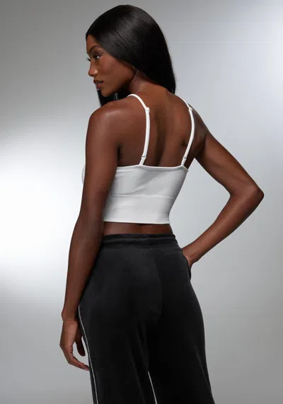 Bebe Rhinestone Logo V Neck Bra Tank In White