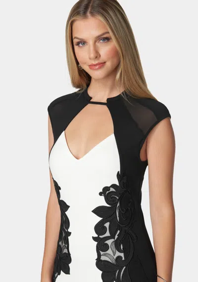 Bebe Lace Applique Midi Dress In Black,white