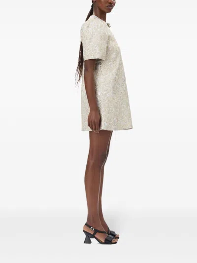 Ganni Metallic Cloque A-shaped Mini Dress In Gold Silver In Gold