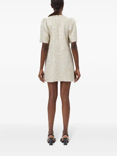 Ganni Metallic Cloque A-shaped Mini Dress In Gold Silver In Gold
