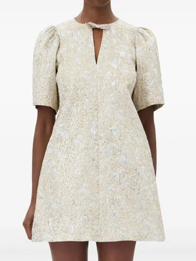 Ganni Metallic Cloque A-shaped Mini Dress In Gold Silver In Gold