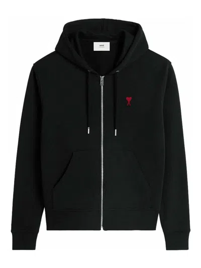 Ami Alexandre Mattiussi Ami Paris De Coeur Zip-up Hoodie In Black