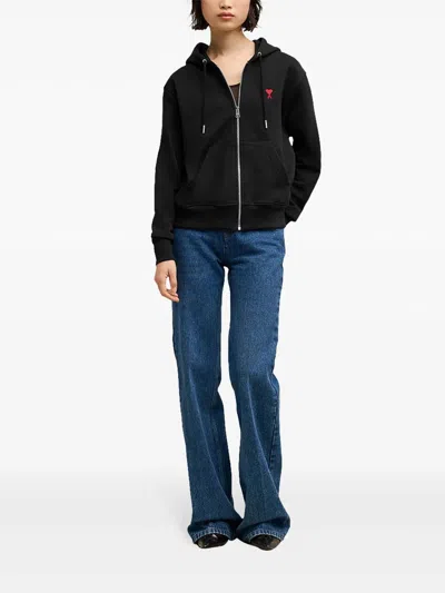 Ami Alexandre Mattiussi Ami Paris De Coeur Zip-up Hoodie In Black