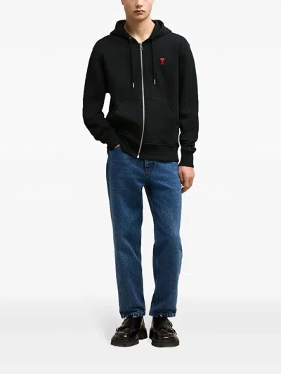 Ami Alexandre Mattiussi Ami Paris De Coeur Zip-up Hoodie In Black
