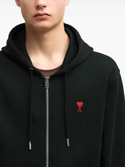 Ami Alexandre Mattiussi Ami Paris De Coeur Zip-up Hoodie In Black