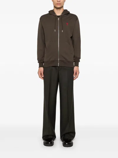 Shop Ami Alexandre Mattiussi Zip Up Sweatshirt In Camel