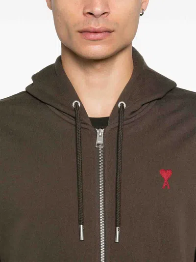 Shop Ami Alexandre Mattiussi Zip Up Sweatshirt In Camel