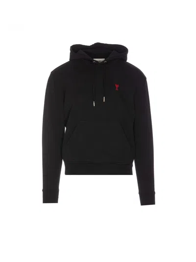Ami Alexandre Mattiussi Hoodie Sweatshirt With Red Ami De Coeur Patch In Black